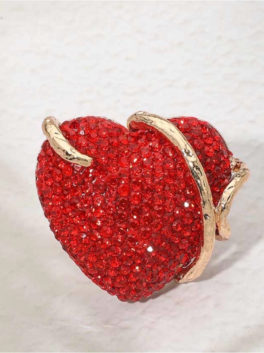 Red Crystal Heart Ring with Gold Accent - Women Jewelry